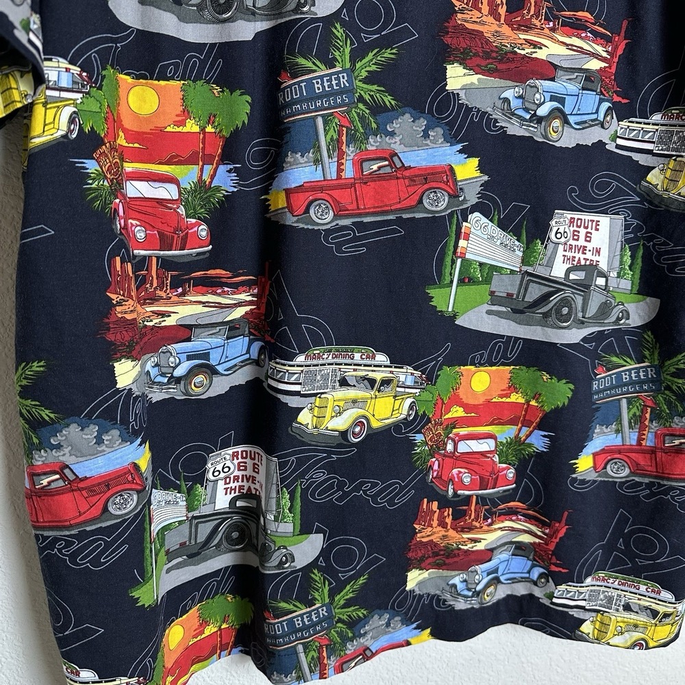 Vintage David Carey Camp Shirt Men Large Ford V8‎ Route 66 Classic Cars Hawaiian - Picture 7 of 11